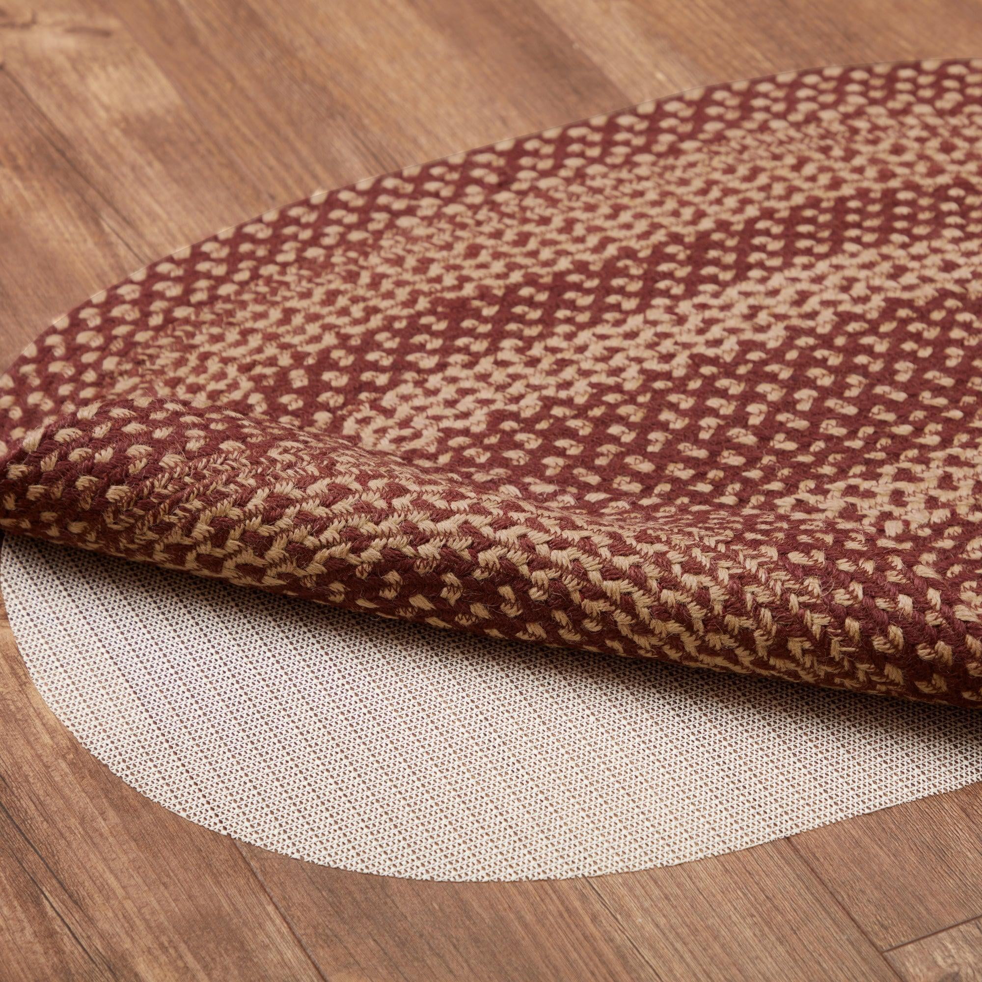VHC Brands Burgundy Tan Primitive Country Jute Rug Oval, Detached Non-Skid Pad 36x60