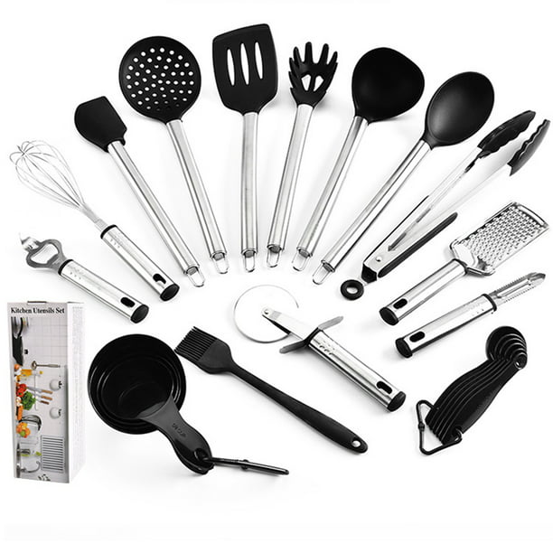 23 Pcs Silicone Stainless Steel Kitchen Utensils Set Cooking Supplies  Kitchen Gadget Tools Collection Non-Stick and Heat Resistant Cookware set  Useful 