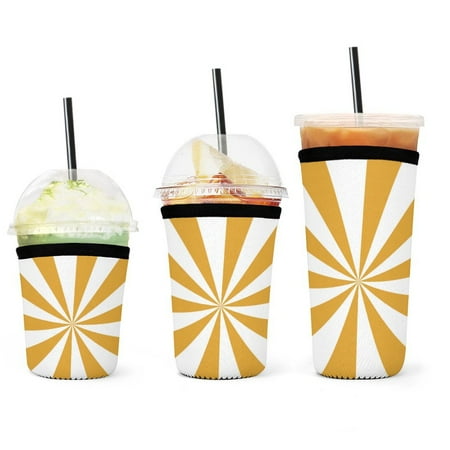

Set of 3 Packs Reusable Hot And Iced Coffee Cup Sleeve Neoprene Tumbler Sleeve Aesthetic Maize Yellow And White Sunburst(16 24 32oz)