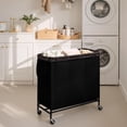 thumbnail image 3 of 120L Laundry Hamper with Wheels, 3-Section Rolling Laundry Cart, Laundry Room Cart, Dirty Clothes Basket for Hotels, Bathrooms, Dormitories, Black, 3 of 14
