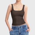 thumbnail image 2 of Povozer Women's Square Neck Tank Top Sleeveless Double Lined Basic Tops(Brown,M), 2 of 6