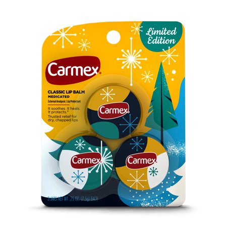 Carmex Medicated Lip Balm Limited Edition Holiday Jars, Lip Moisturizer for Dry, Chapped Lips, 0.25 OZ -3 Count