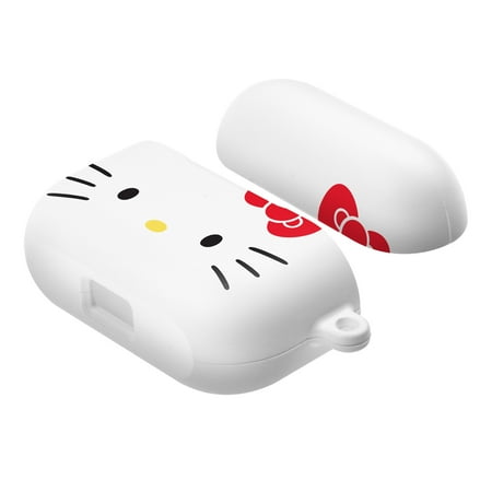 Sanrio AirPods Pro Case Key Ring Keychain Key Holder Hard PC Shell Strap Hole Cover - Face Hello Kitty White