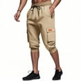 thumbnail image 4 of JUUYY Mens Cargo Shorts Loose Elastic Waist Drawstring Multi Pocket Tapered Leg Capris Pants Casual Summer Outdoor Hiking Sports Shorts Khaki XXL, 4 of 8