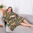 thumbnail image 5 of Oversized Wearable Blanket Hoodie,Green Highland Cow Daisy Pattern Sherpa Blanket Hoodie with Super Pockets,Super Warm Fuzzy Pullover for Women & Men, 5 of 6