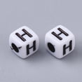 thumbnail image 2 of 500gs White Opaque Acrylic Beads Horizontal Hole Cube with Black Alphabet Letter.H 4~5x4~5x4~5mm Hole: 1.8mm about 6470~6500pcs/500g, 2 of 2