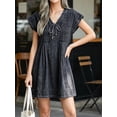 thumbnail image 2 of Summer Cap Sleeve Women Casual Tie V Neck Loose Denim Mini Dress, 2 of 5
