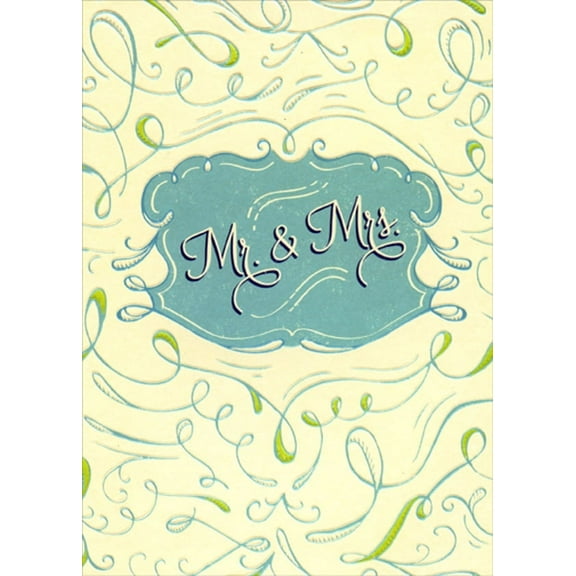 Designer Greetings Mr and Mrs Inside Blue Banner on Cream Wedding Congratulations Card