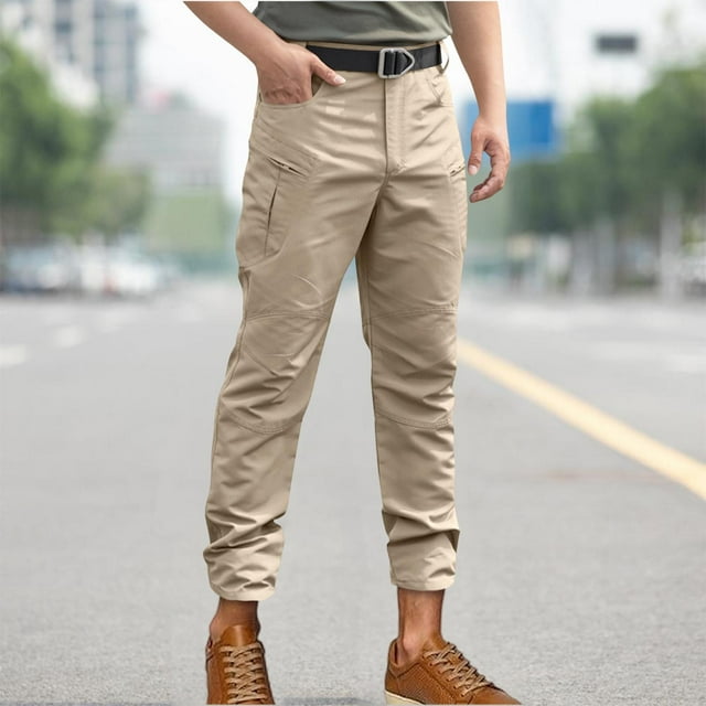 ylioge Pantalon Cargo pour Hommes avec Multi-Poches Jambe Droite Imperméable Pantalon Décontracté Couleur Unie Extensible Taille Haute Randonnée Pêche Travail