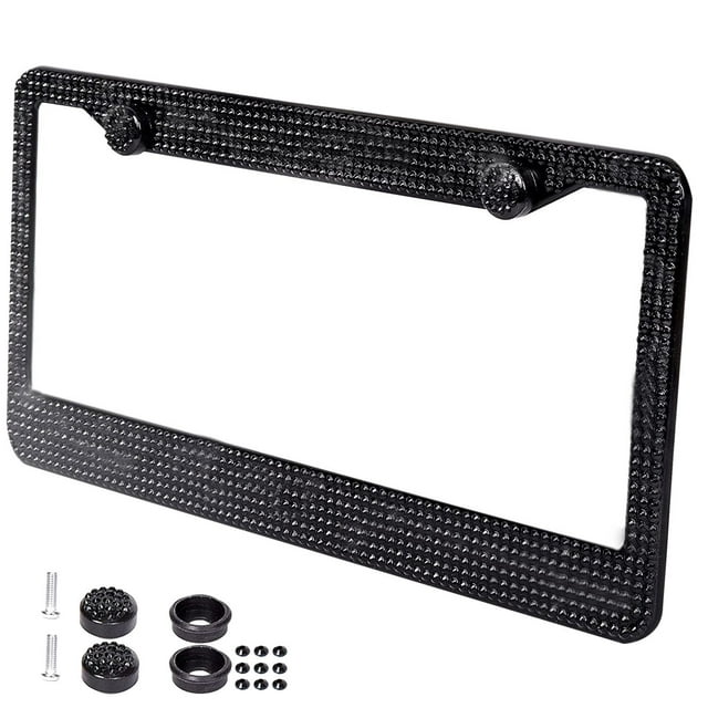 Cadre de Plaque d'Immatriculation Pailleté en Strass – Cadre de Plaque de Voiture en Acier Inoxydable Pailleté Noir Classique Support de Pare-Chocs Bande Adhésive Pare-Chocs Auto Bande de Pare-Chocs Transparente