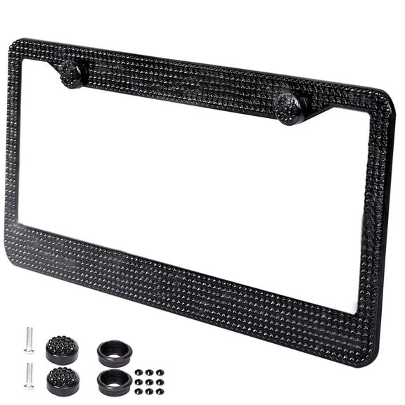 Glitter Rhinestone License Plate Frame Classic Black Stainless Steel Car Novelty Accessory