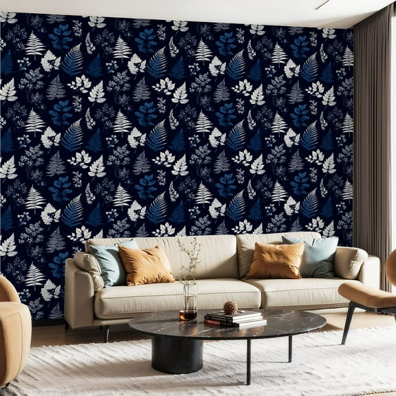 Peel and Stick Wallpaper Contact Paper Blue White Decorative Boho Fern like Designs Repetitive Patterns Self Adhesive and Removable 23.6in x 118in