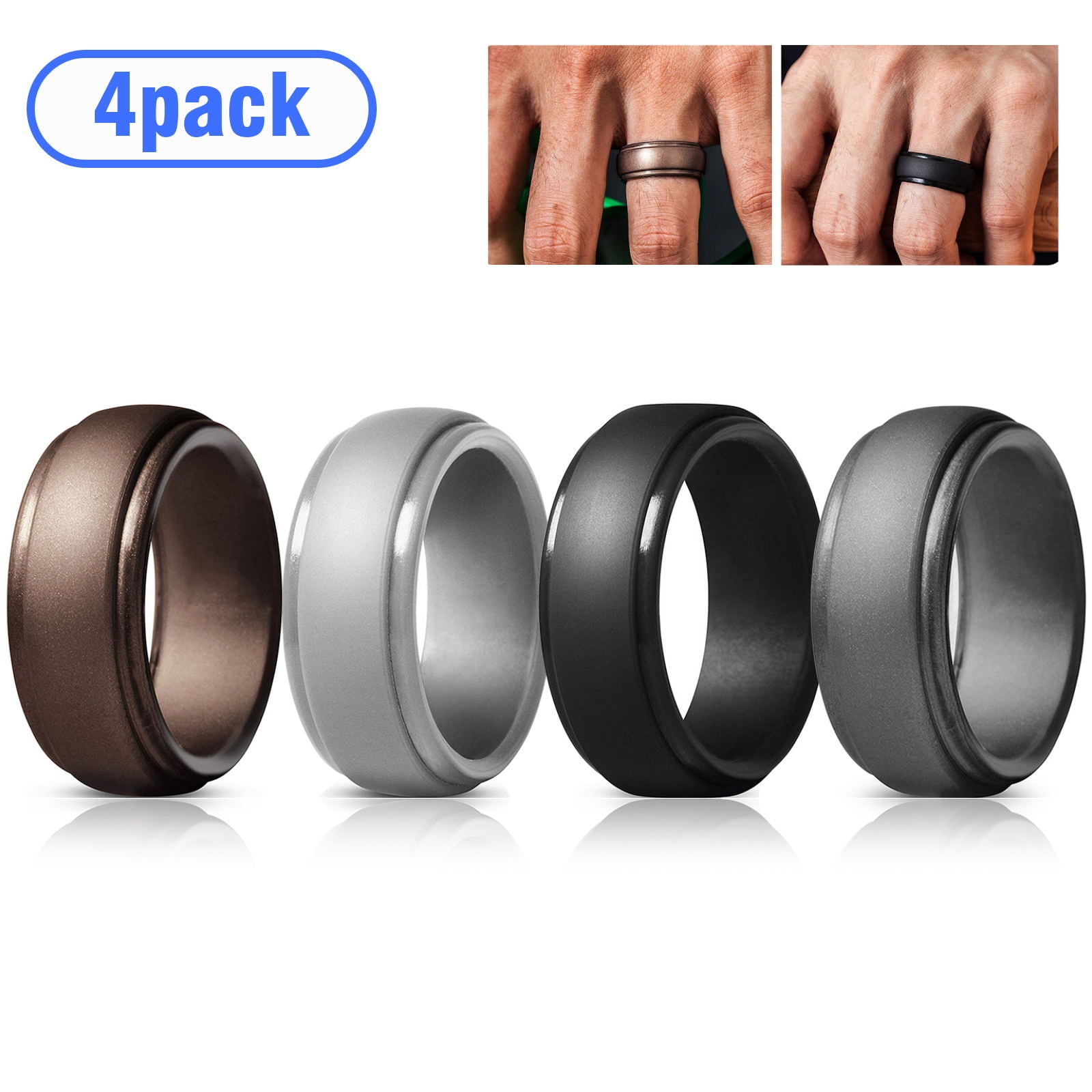 2.5 mm Thick Workout Arua Breathable Silicone Wedding Rings for Men Crossfit 8 mm Wide 4-Pack/ Rubber Wedding Bands for Ahtletes 