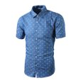 thumbnail image 1 of Camisa con mangas cortas hueso de pez de algodÃ³n hombres Teal 44 Unique Bargains Camisa, 1 of 7