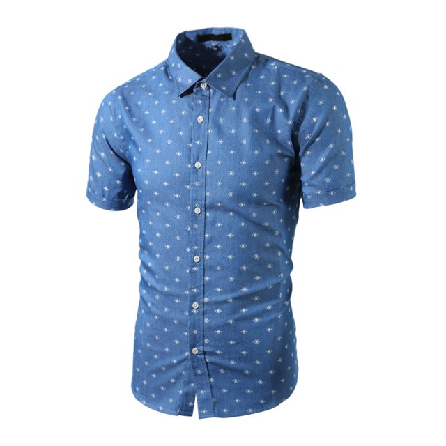 Camisa con mangas cortas hueso de pez de algodón hombres Teal 44 Unique Bargains Camisa