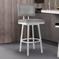 Armen Living Balboa 26” Counter Height Barstool in Brushed Stainless Steel/Vintage Grey Faux Leather