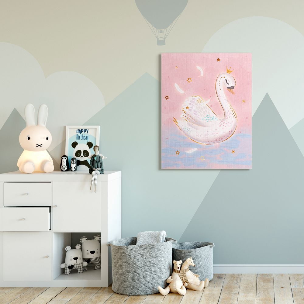 Stupell Industries Princess Swan Lake Girl's Nursery Animal Illustration Canvas Wall Art Design by Ziwei Li