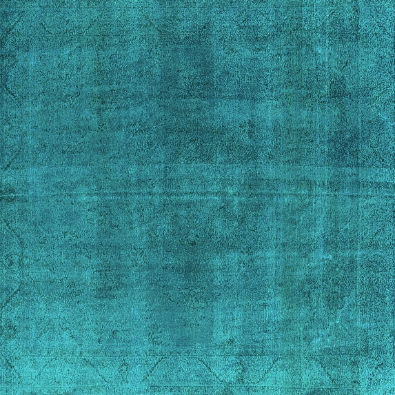 Ahgly Company Machine Washable Indoor Square Oriental Turquoise Blue Industrial Area Rugs, 5' Square