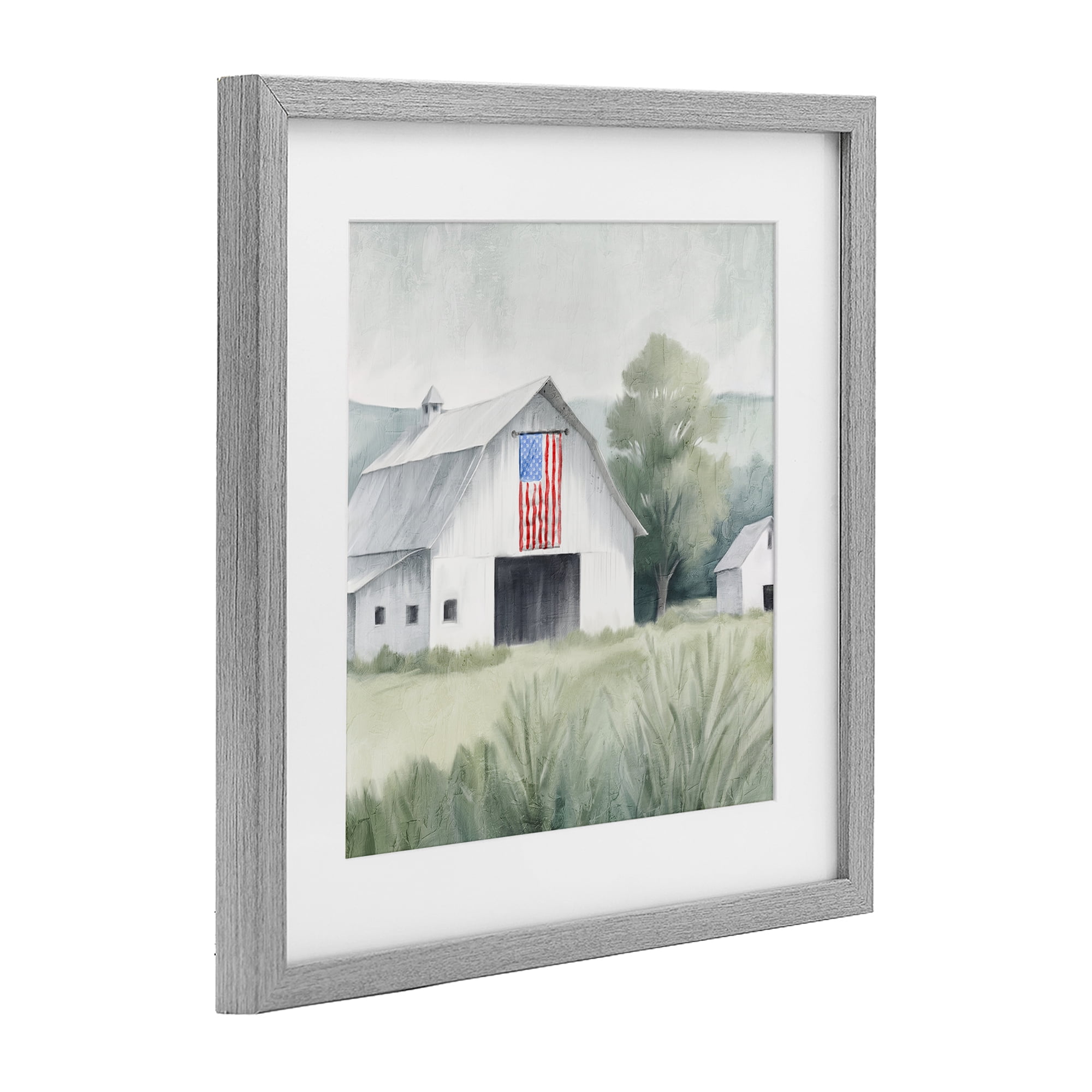 Stupell Industries Home USA Flag Barn Gray Framed Print Under Glass, design by Kim Allen