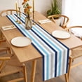 thumbnail image 3 of Blue Grey Stripe Table Runner - 70 Inch Long, Kitchen Dining Table Runner Dresser Scarves, Geometric White Vertical Striped Farmhouse Decor for Coffee Tables Wedding Party Banquet, 3 of 8