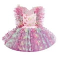 thumbnail image 2 of IBTOM CASTLE Baby Girls Butterfly Tutu Dress Summer Sleeveless Backless Lace Princess Birthday Party Dress with Headband Outfit 18-24 Months Rainbow - Butterfly, 2 of 8