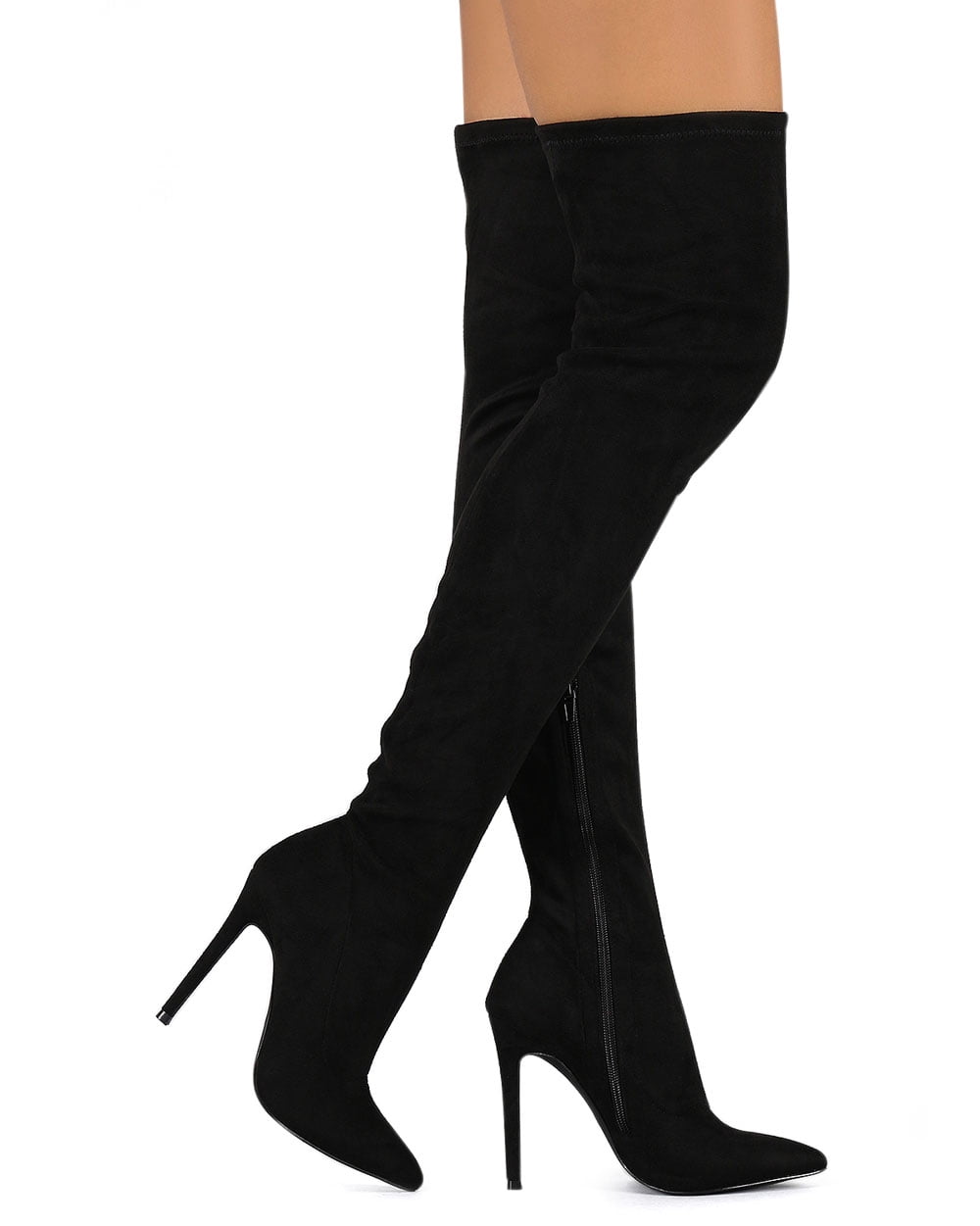 Details about   Women's Stiletto Pointed Toe Velvet Stretchy Over The Knee Thigh Boots High Heel