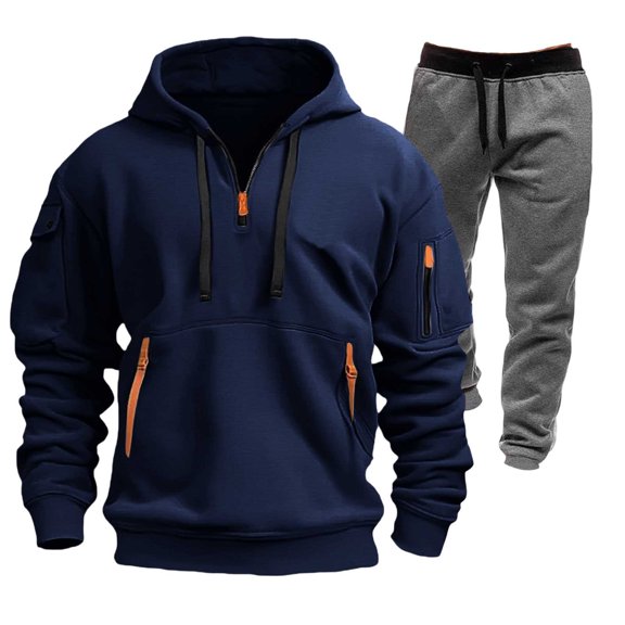 Aofany Mens Tracksuit 2 Piece Set, Hooded Sweatshirt Running Jogging Pants Suits, Winter Outdoor Sports Casual Outfits