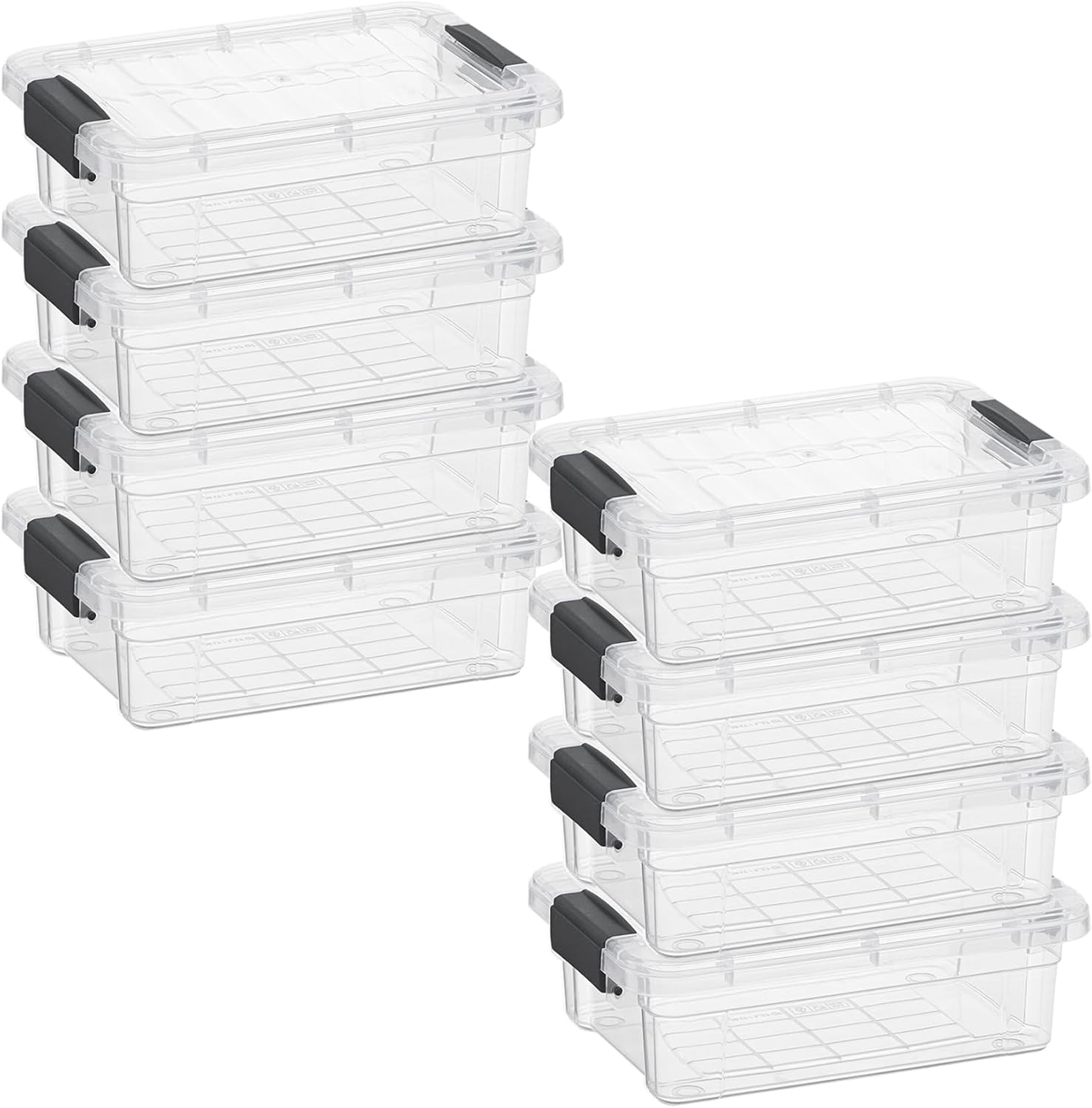 MHSIOAP-Mini Storage Container Plastic Crayon Box Art Supplies and Sewing Case Stackable Clear Small Organizer for Beads, Stationery, Chalk, and Food, 0.7 Quart, 8 Pack