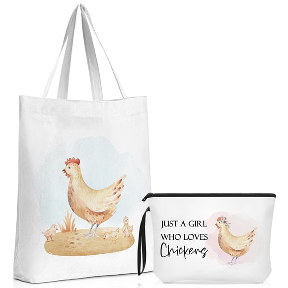 Sieral 2 Pcs Gifts for Women Animal Lover Gifts Makeup Bag Gift Tote Bag Makeup Pouch for Woman Animal Lover(Chicken)