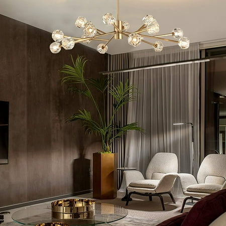 

Oukaning Crystal Sputnik Chandelier 18-Light Modern Globe Brass Branch Monochromatic Pendant Lamp Neutral White Light for Dining Room Bedroom Living Room (Gold)