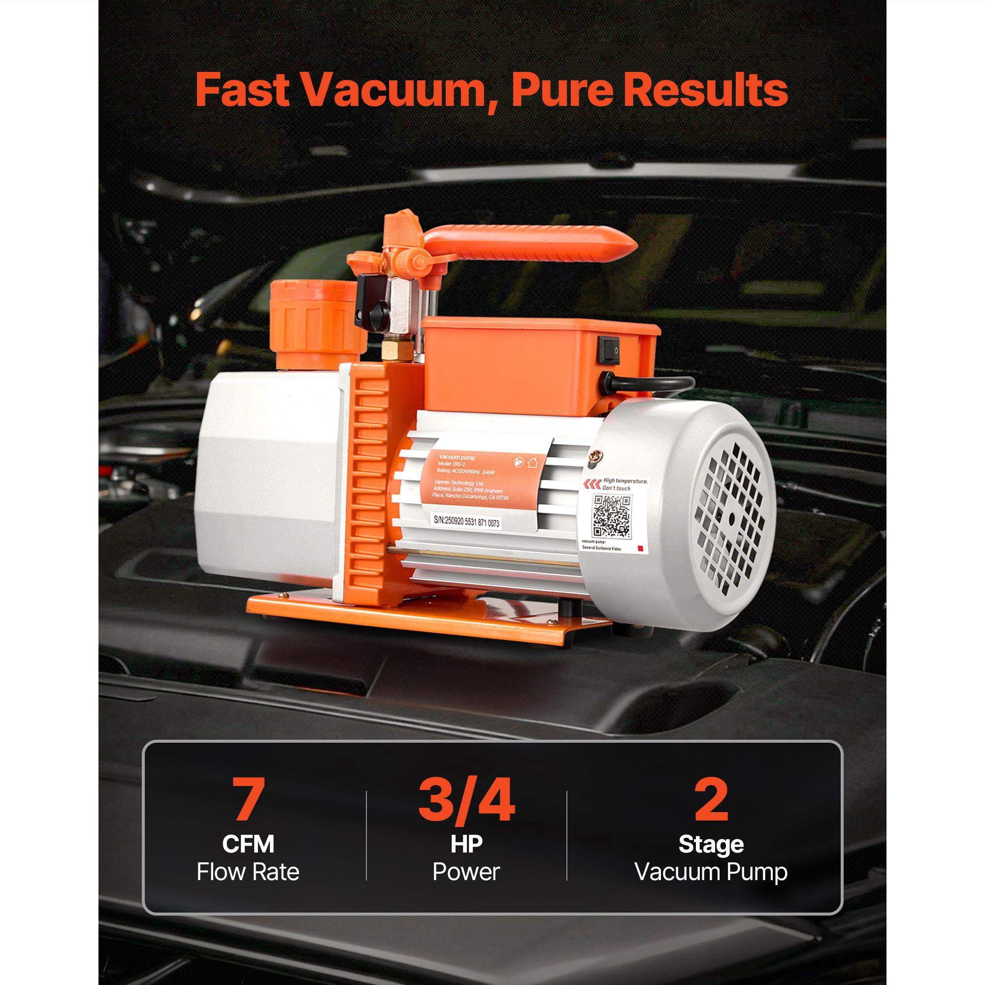 7 CFM 3/4 HP Two Stage Rotary Vane AC Vacuum Pump for HVAC Automotive AC Maintenance R134a R22 R410a R1234YF R32 Resin Degassing with Oil
