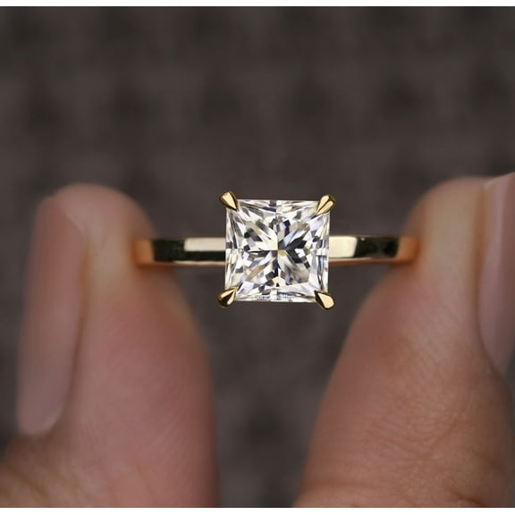 Cora Jewellery 1.5CT Princess Moissanite Hidden Halo Engagement Ring for Women, 10K Yellow Gold, 5 US