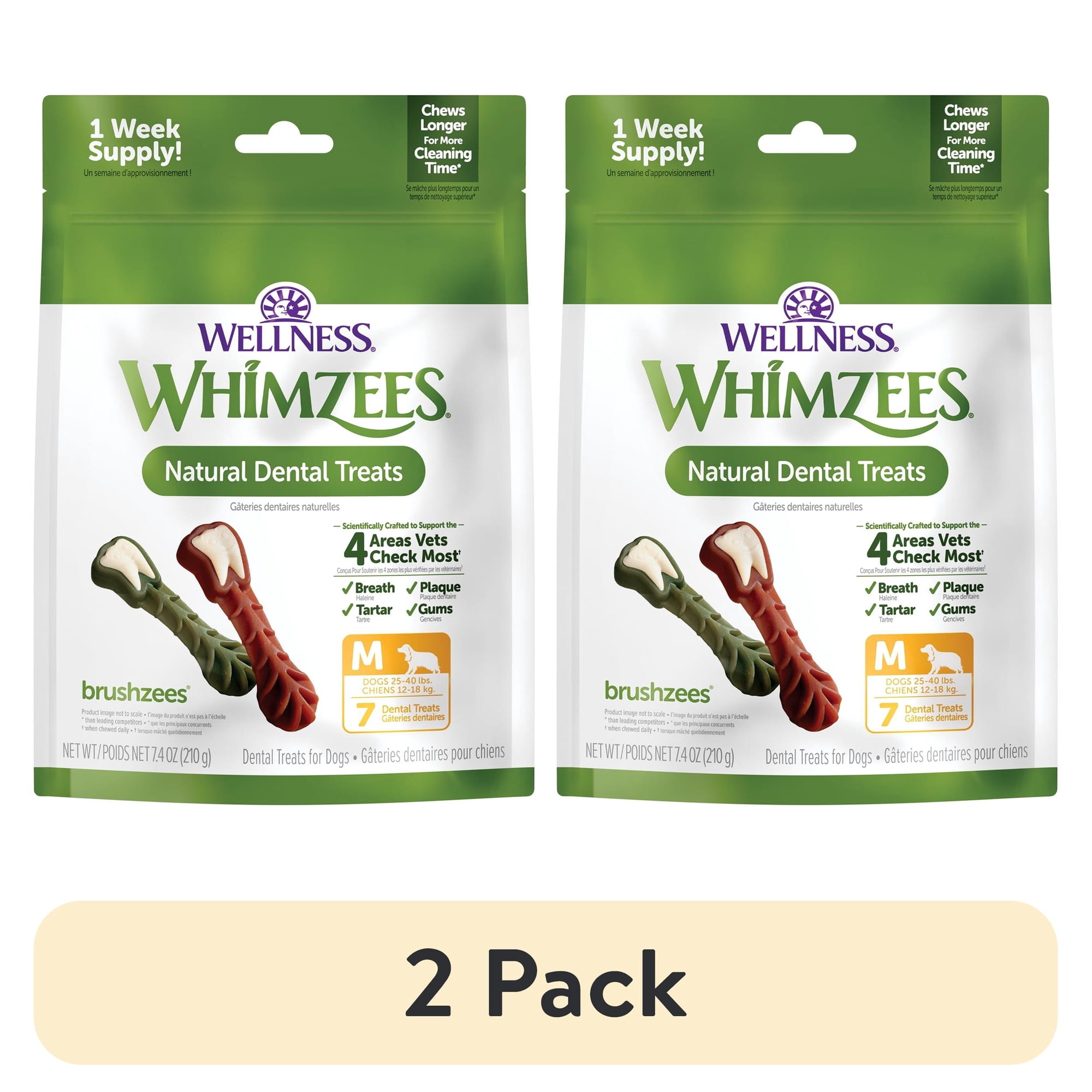 (2 pack) Wellness WHIMZEES Daily Brushzees Dog Dental Treats, Medium Size Stick, (7 Count)