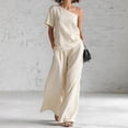 thumbnail image 2 of VBVC Women's One Shoulder 2 Piece Pants Sets , Elegant Vacation Loose Matching Outfits For Women , Ladies' Short Sleeve Suit Sets with Pockets,White,S-2XL, 2 of 6