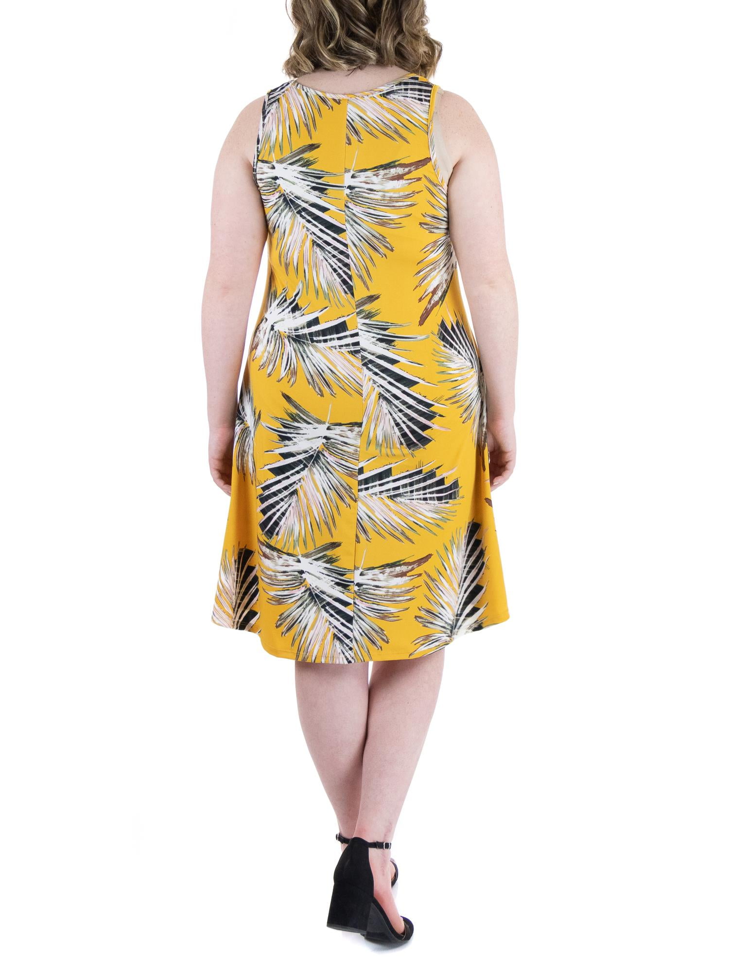 24seven Comfort Apparel Women's Plus Size Floral Print Sleeveless Knee  Length Dress 