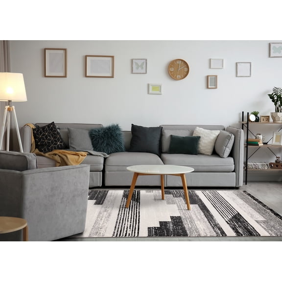 Rug Branch Contemporary Stripes, Tribal/Southwestern White Indoor Area Rug - 8' x 11'