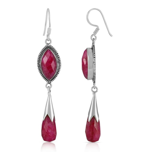 Natural Ruby Dangle Earrings in 925 Sterling Silver – Handmade Marquise & Teardrop Red Gemstones, Elegant Drop Earrings Jewelry Gift for Women