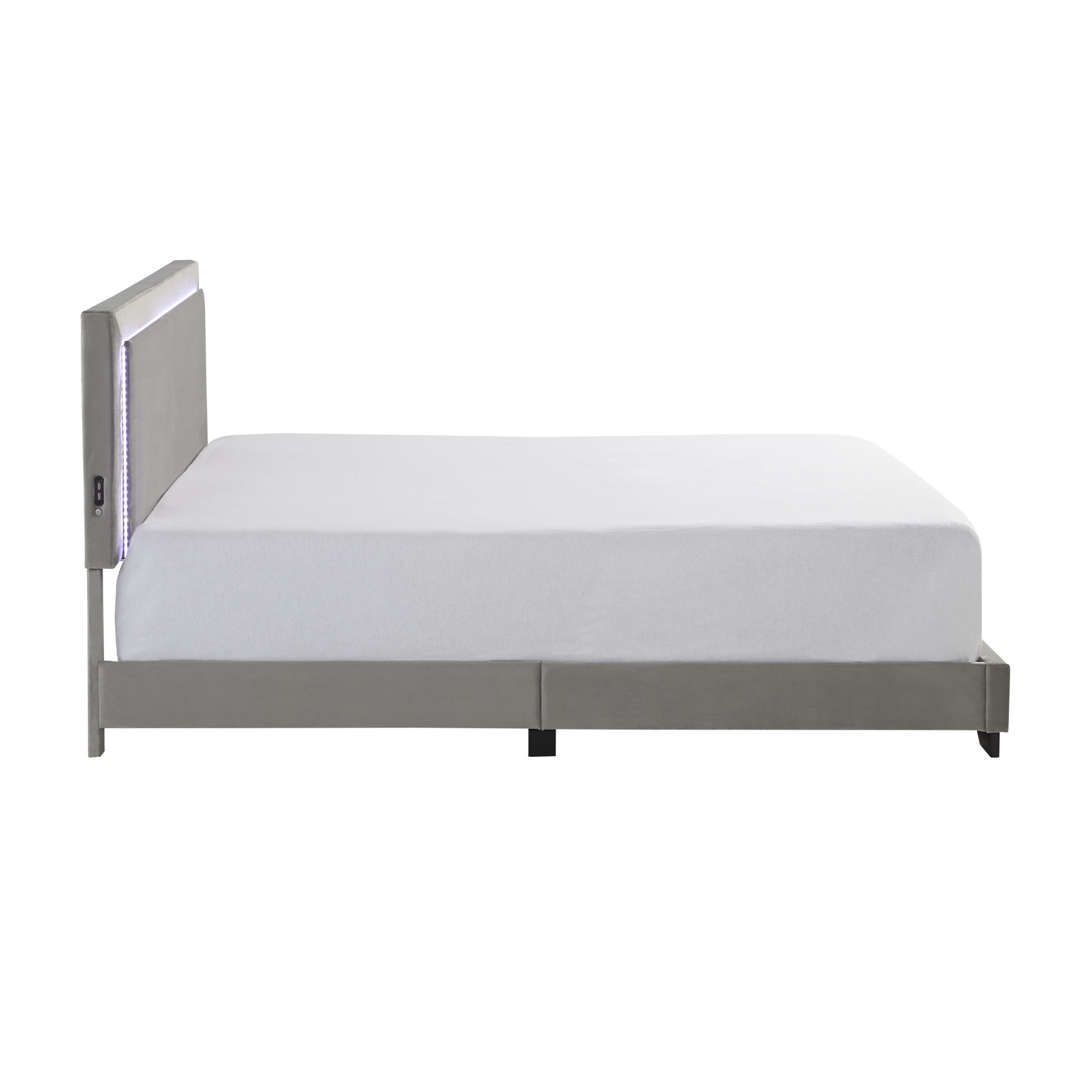 Anchorage Upholstered Queen Bed with LED Lights and USB, Platinum - image 17 of 17