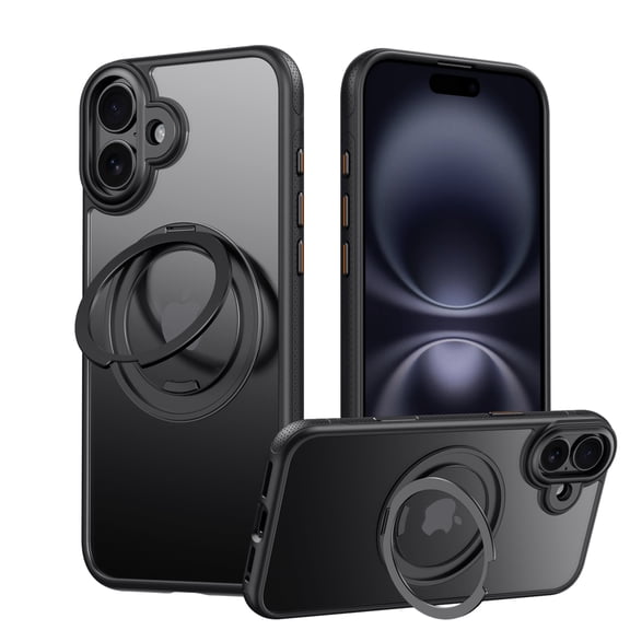 for iPhone 17 Case with 360° Magnetic Rotating Ring Stand, Compatible with MagSafe, Shockproof Ultra Slim Protective Durable Cover, Responsive Camera Control Button, Black
