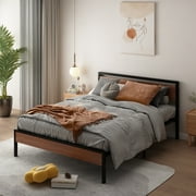 Queen Bed Frame with Headboard, Queen Metal Platform Bed No Box Srping Needed, Heavy Duty Metal Bed for Kids Adults, Under-bed Storage and Noise Free Design, 440lbs Weight Capacity, Queen Size