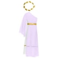 thumbnail image 4 of LiiYii Kids Girls Ancient Greek Princess Outfits One Shoulder Maxi Toga Dress with Wreath Headband Lavender 16, 4 of 7