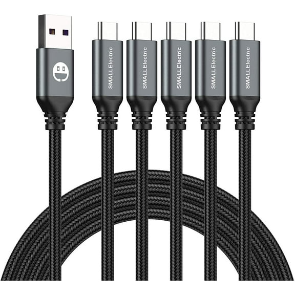 USB Type-C to A Cable 5pack 6ft Braided Fast Charging 3A Quick Charr Cord, 6 Foot Compatible iPhone 17/17 Pro/16e/16/15 Pro Max, Galaxy S10 S9 S8 Plus, Note 10 9 8, V50 V40 G8 G7(Grey)