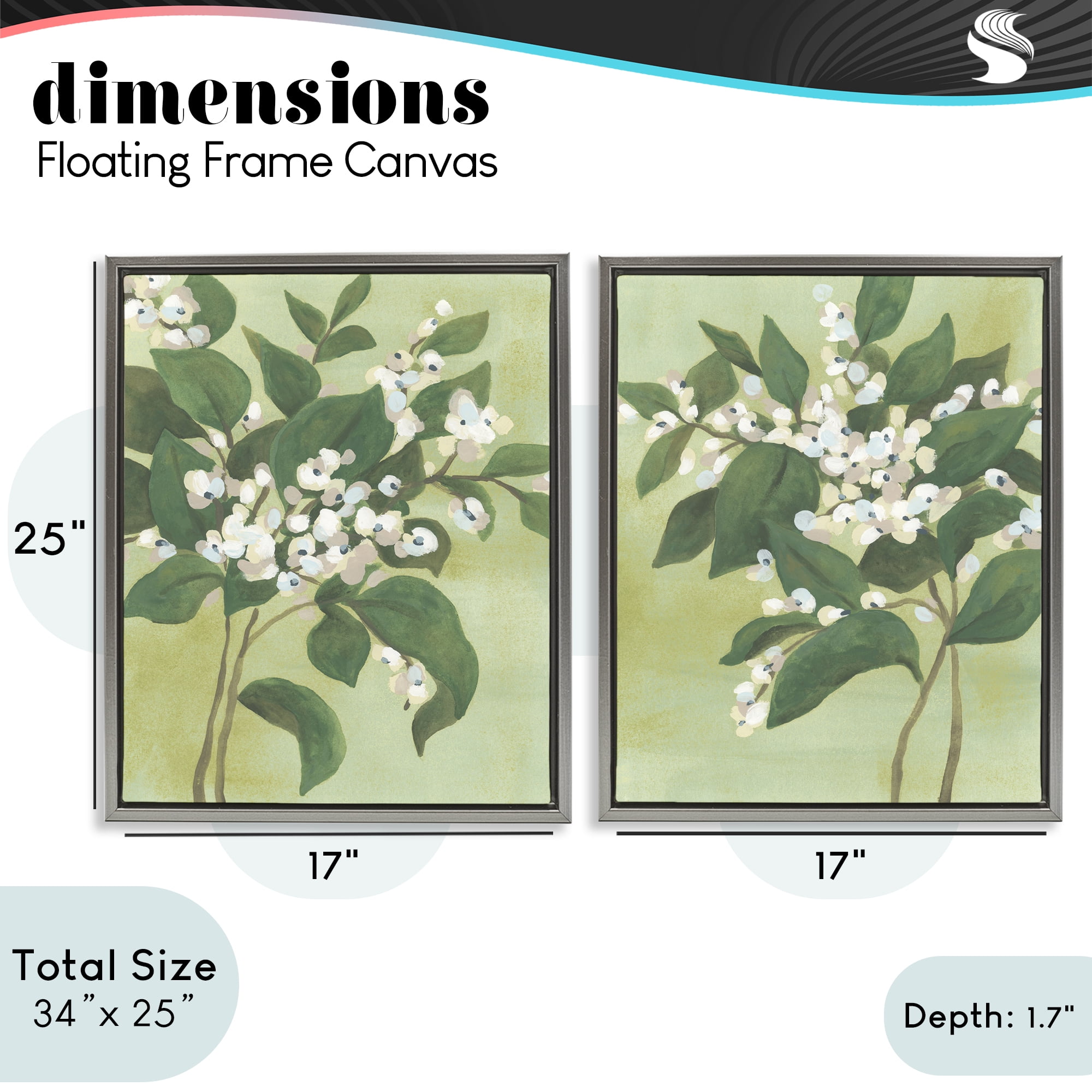 Stupell Industries Verdant Herb Blossoms 2 Piece Gray Framed Floater Canvas Set, design by June Erica Vess