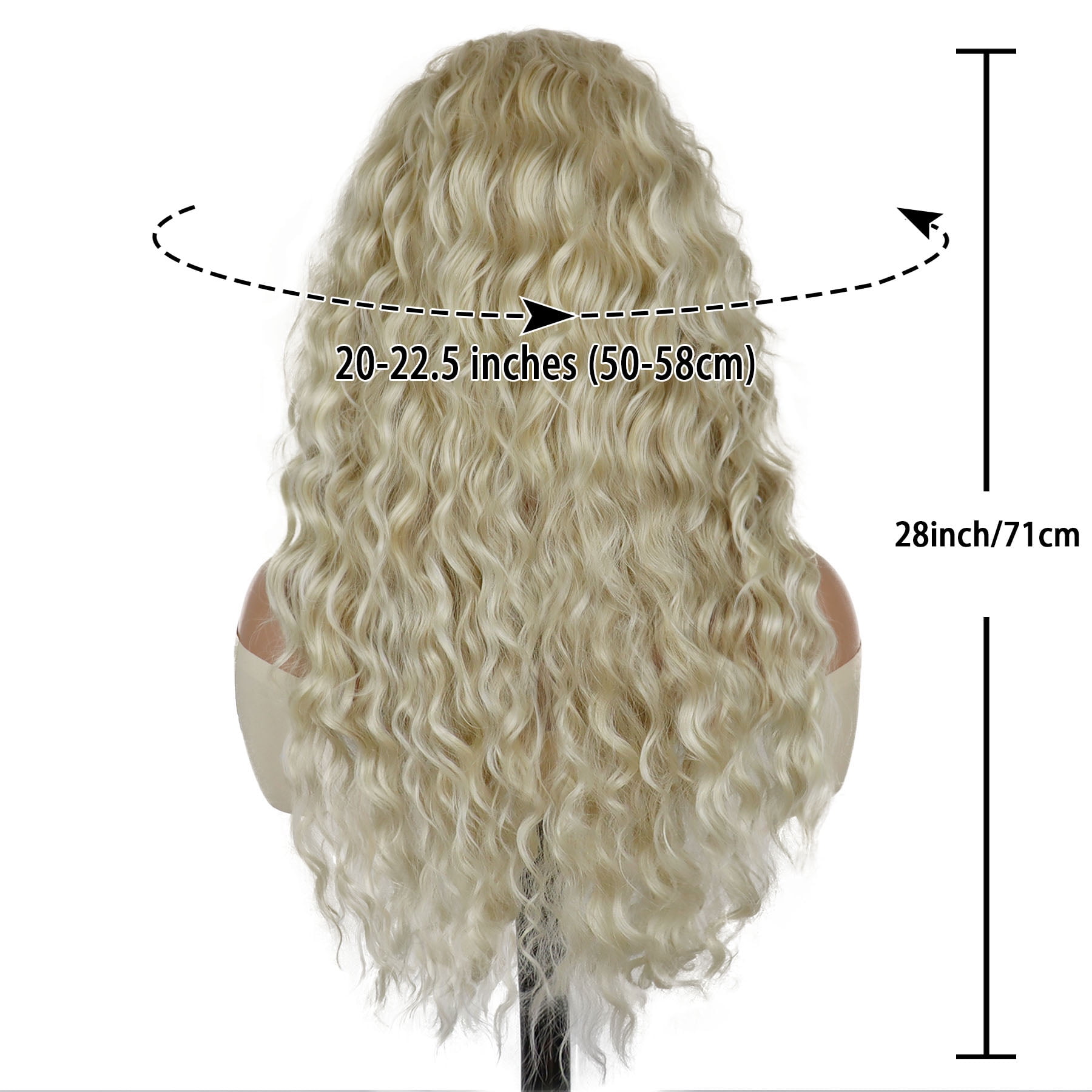 28 inch Long Blonde Curly Wigs for Women #613 Color Full Wig in Synthetic Hair