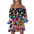 thumbnail image 2 of Robe d'Été pour Femmes 2024 Mode Grande Taille Col Rond Ligne A Imprimée Décontractée Manches Courtes à Volants 50 % de Réduction Liquidation!, 2 of 5