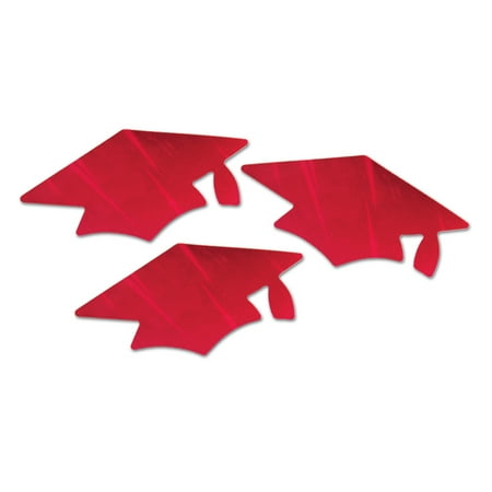 Beistle Club Pack of 18 Red Metallic Graduation Cap Grad Party Cutout Decors 5.5"