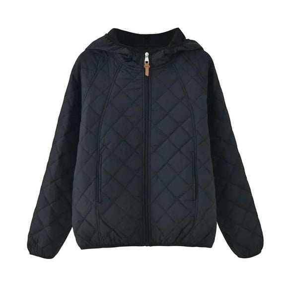 Rutainlusire Womens Trendy Casual Warm Comfy Hooded Quilted Jackets 2025 Women's Fashion Solid Color Casual Zipper Padded Keep Warm Cold Protection Long Sleeve Parkas