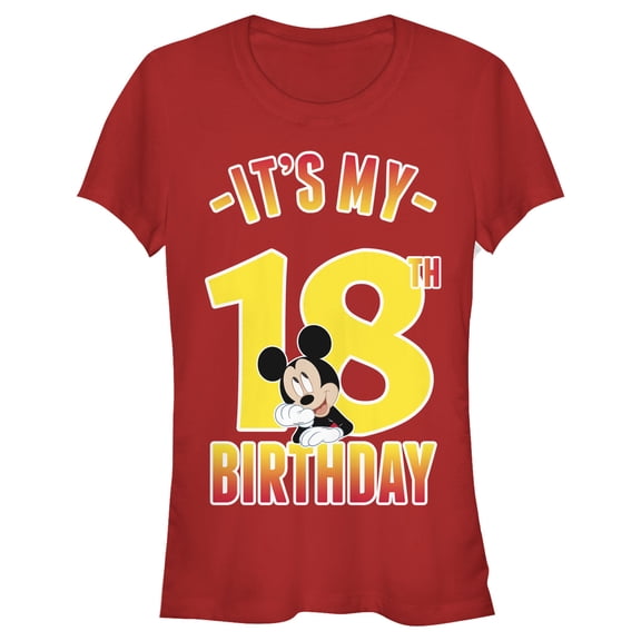 Junior's Mickey & Friends It's My 18th Birthday Graphic Tee Red Small