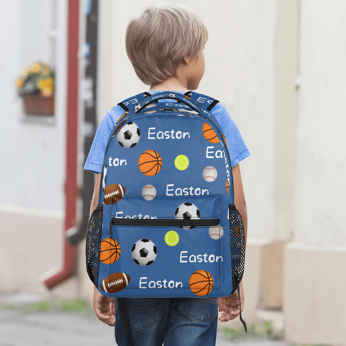 Jiaoprinted Custom Ball Theme Backpack with Name, Personalized Lightweight Casual Daypack for Women Men, Customized 18 Inch Travel Back Pack