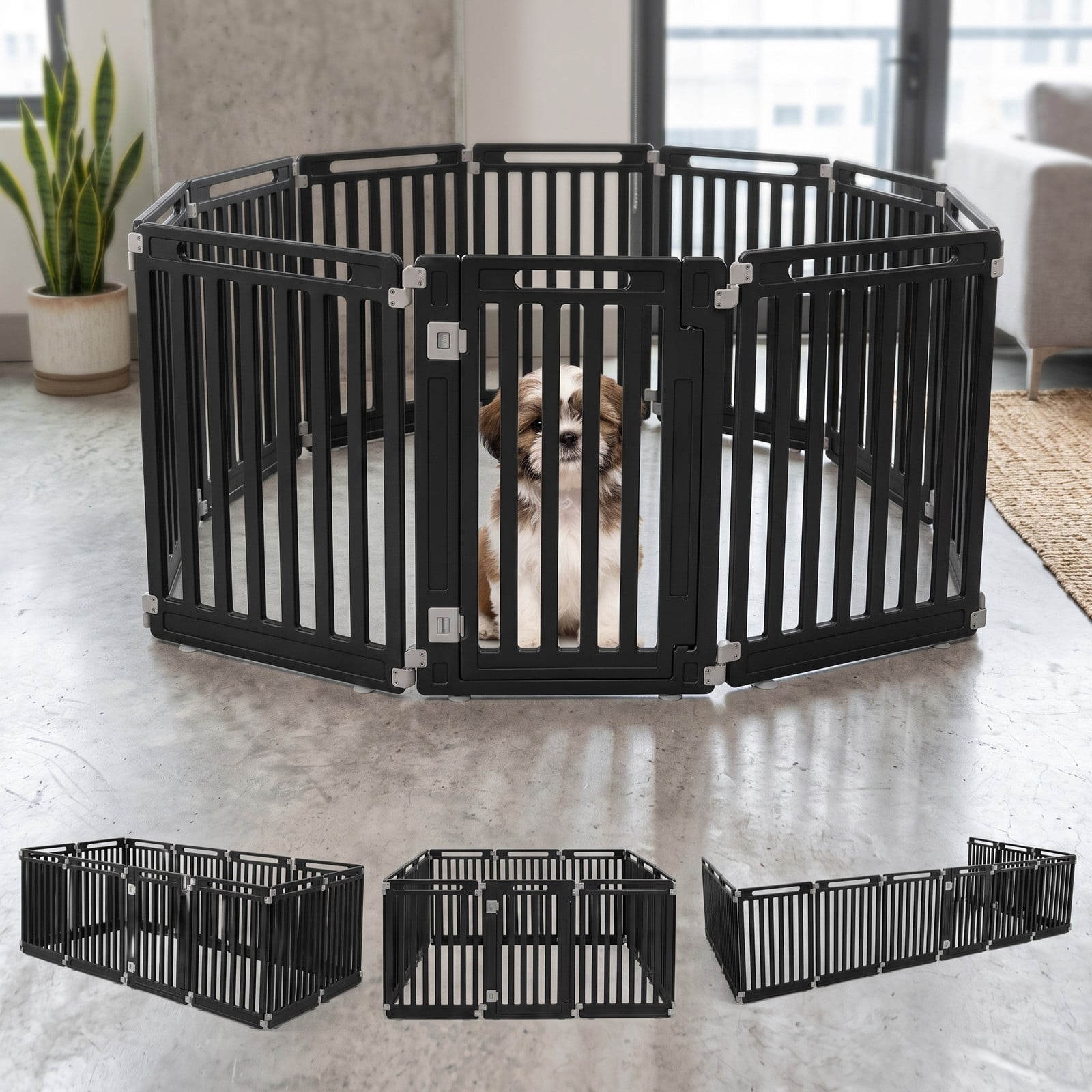 ALPULON 12-Panel Dog Playpen 31.5 Inch Height Indoor Outdoor Pet Fence Foldable HDPE Puppy Exercise Pen Enclosure Kennel for Small Medium Dogs, Black